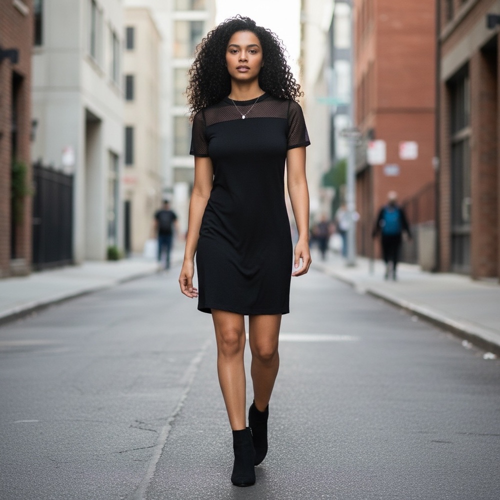 98$ Michael Kors Black Mesh Eyelit Dress NWT